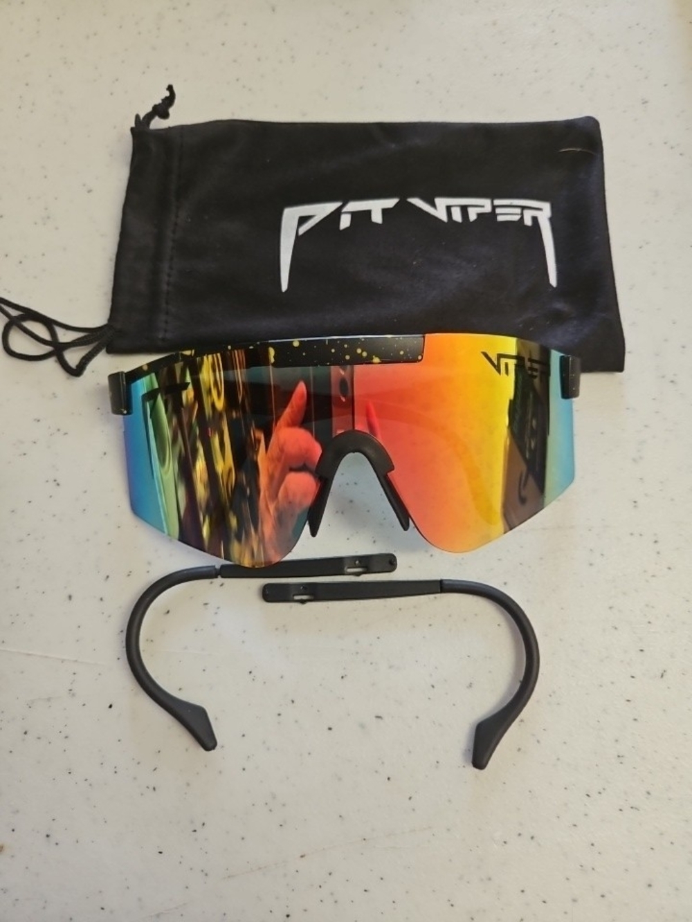 Pit Viper SL Cycling Sunglasses Mirrored Multicolor Lens Black Shield Adjustable
